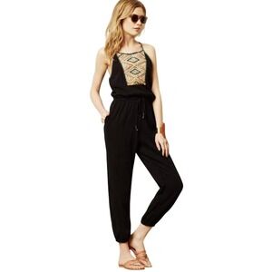 Anthropologie Black Embroidered Embellished Sleeveless Jumpsuit Small NWT